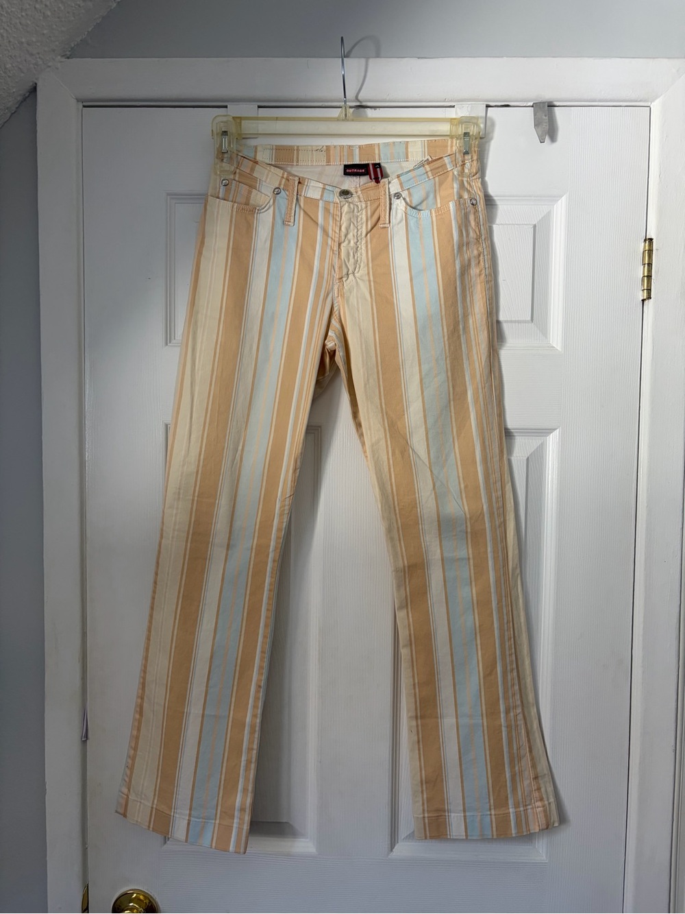 Vintage Y2K Outrage Italy Pastel Striped Flare Jeans Size 26 - Picture 1 of 14
